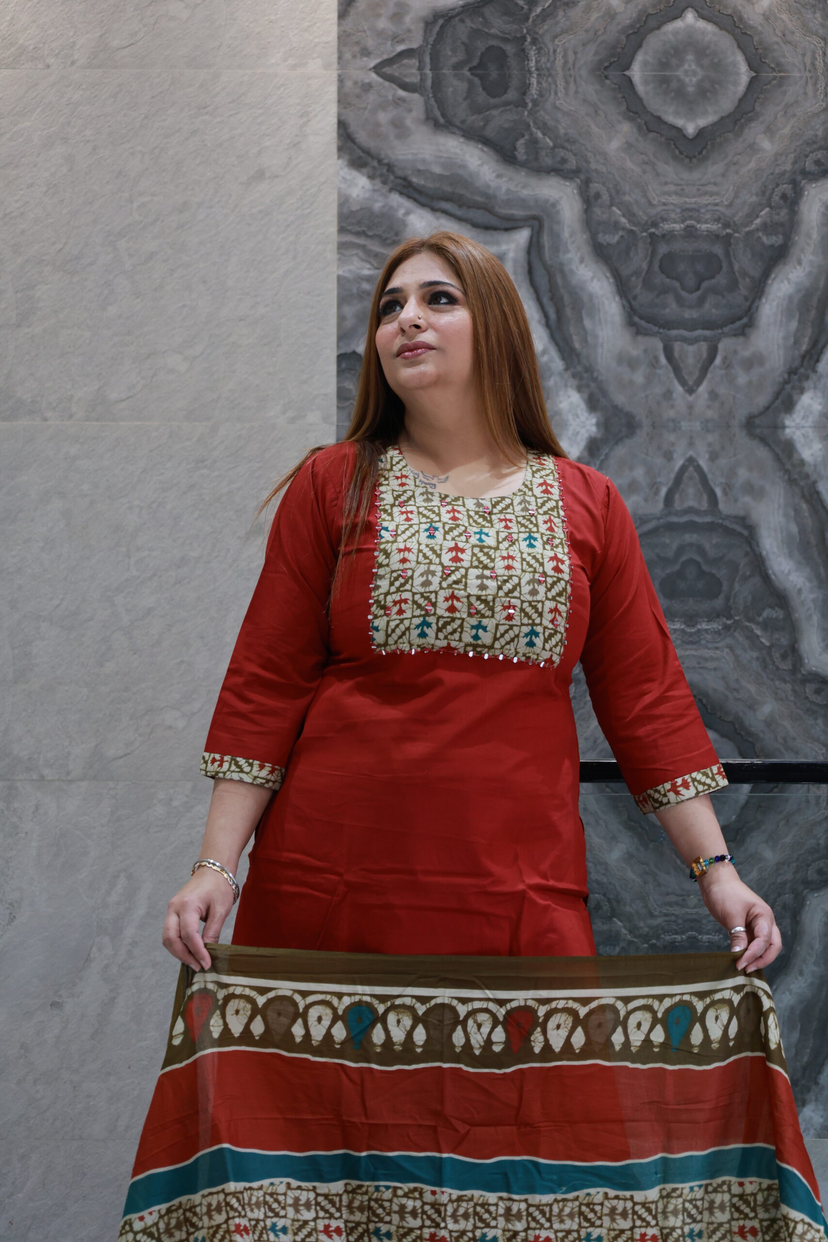 Mahroon Cotton Readymade Dress - Image 3