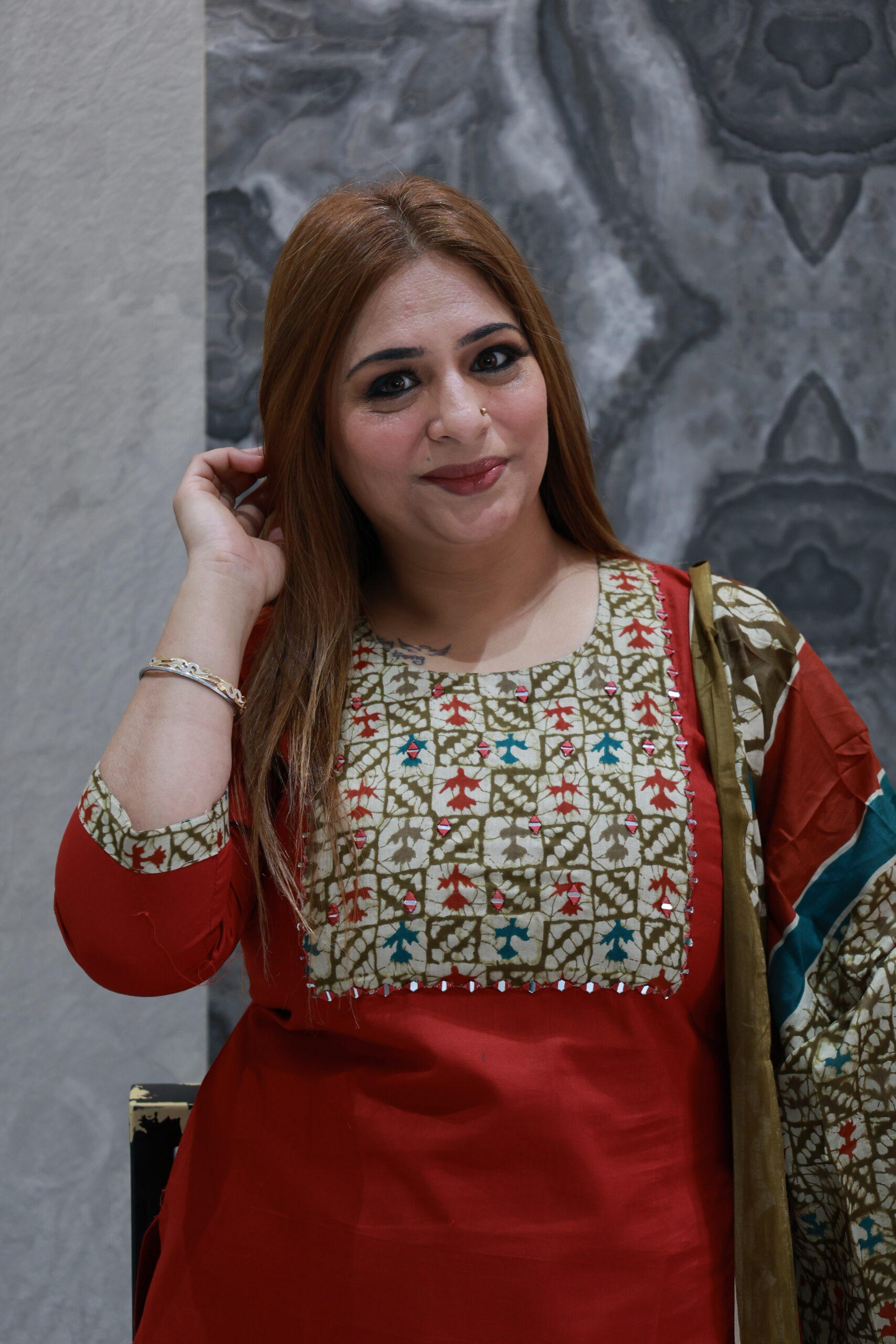 Mahroon Cotton Readymade Dress - Image 2