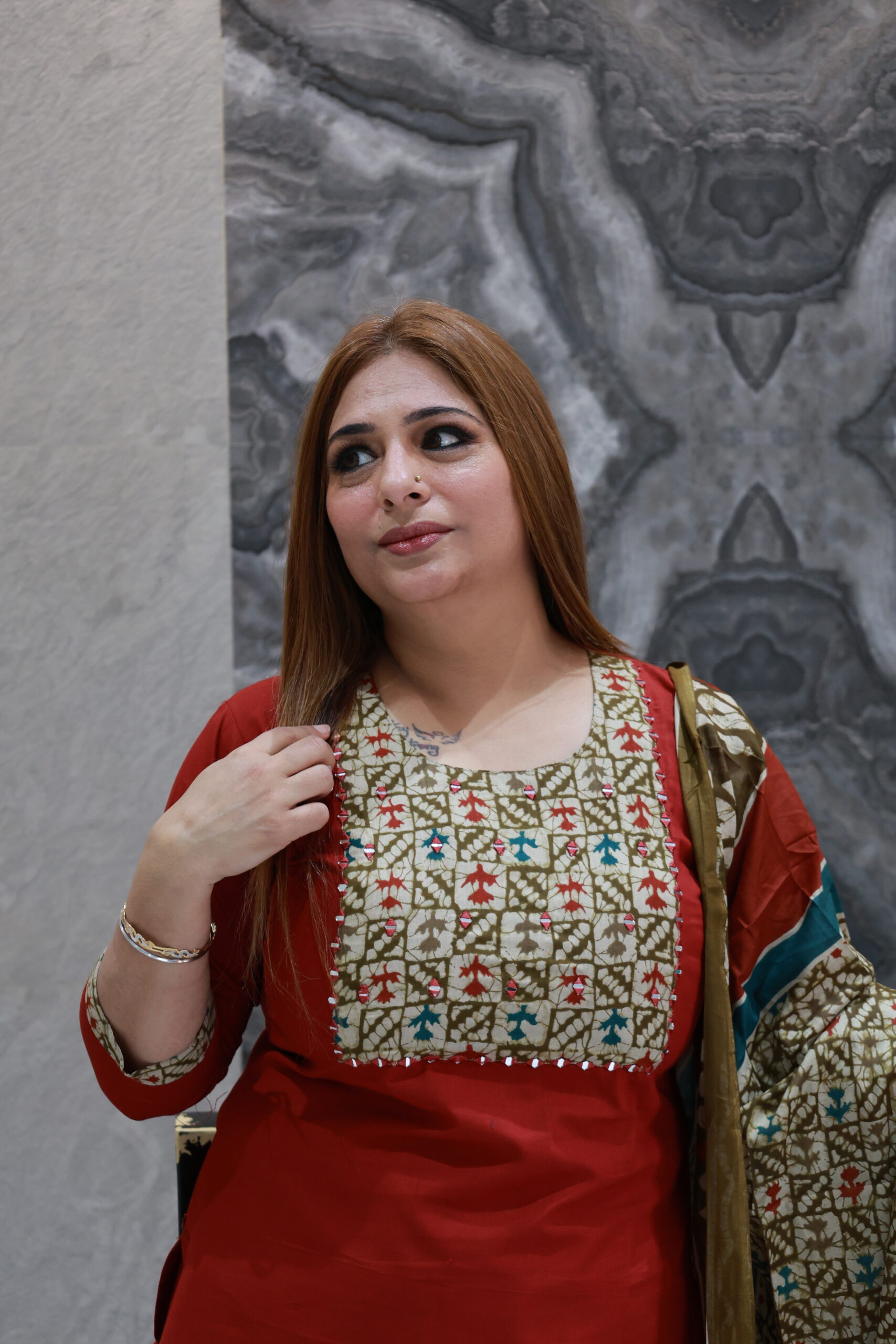 Mahroon Cotton Readymade Dress - Image 4